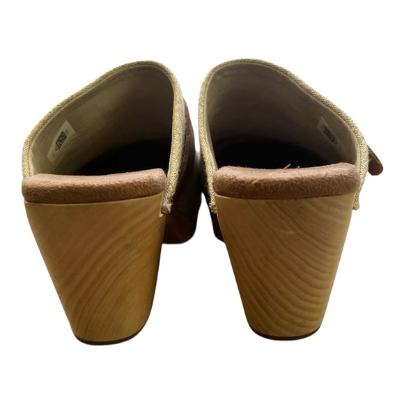Toms Tan and Cream Elisa Clog Mules with Embroidered Design natural linen W 7.5 - Picture 7 of 15